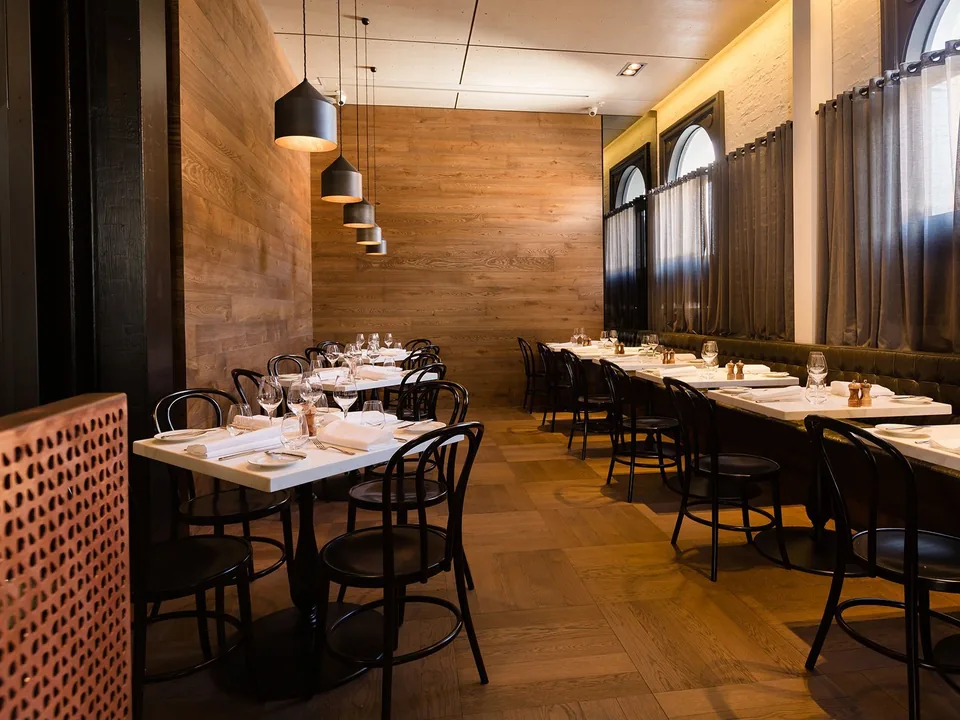 The Coppersmith bistro dining room set for dinner service