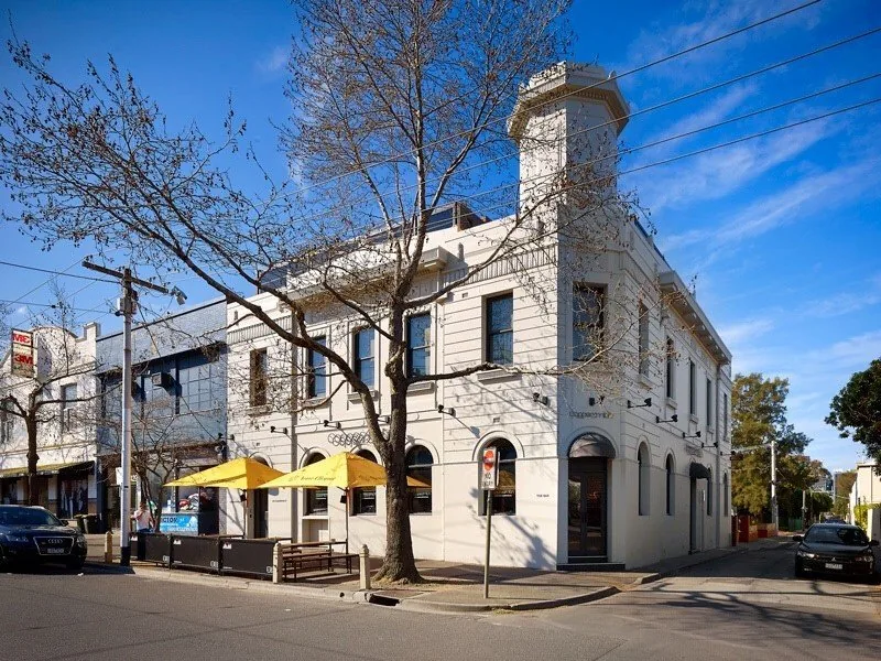 The Coppersmith Hotel's historic 1850s facade on the corner of Clarendon Street, South Melbourne